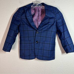 Isaac Mizrahi Blue Plaid Double Button Blazer Suit Jacket Boys Size 5